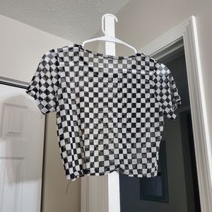 Sheer Checkerboard Cropped Tee